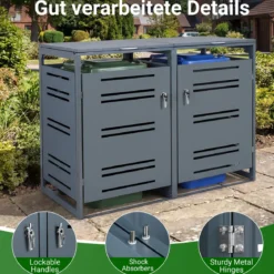2er Set Mülltonnenbox für 2 x 120 L Mülltonne Wetterfester Gartenschuppen mit Abschließbarer Tür