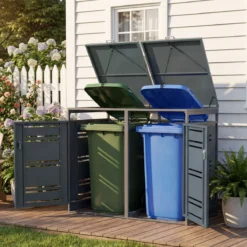2er Set Mülltonnenbox für 2 x 120 L Mülltonne Wetterfester Gartenschuppen mit Abschließbarer Tür