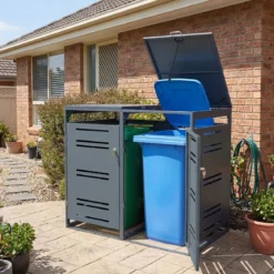 2er Set Mülltonnenbox für 2 x 120 L Mülltonne Wetterfester Gartenschuppen mit Abschließbarer Tür