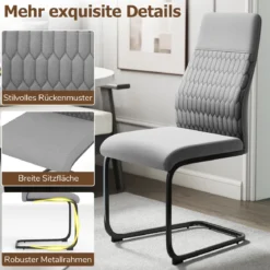 4er-Set moderne Esszimmerstühle armloser Küchenstuhl mit geneigter hoher Rückenlehne Grau