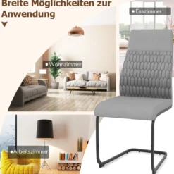 4er-Set moderne Esszimmerstühle armloser Küchenstuhl mit geneigter hoher Rückenlehne Grau