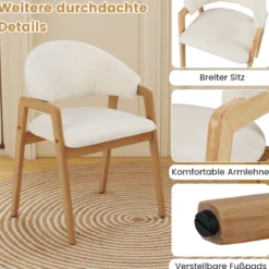 2er-Set modernes Esszimmerstühle Küchenstühle mit gepolstertem Sitz & ergonomischer Rückenlehne Weiß