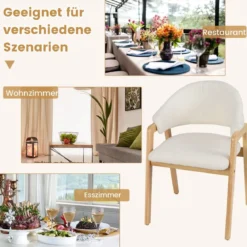2er-Set modernes Esszimmerstühle Küchenstühle mit gepolstertem Sitz & ergonomischer Rückenlehne Weiß