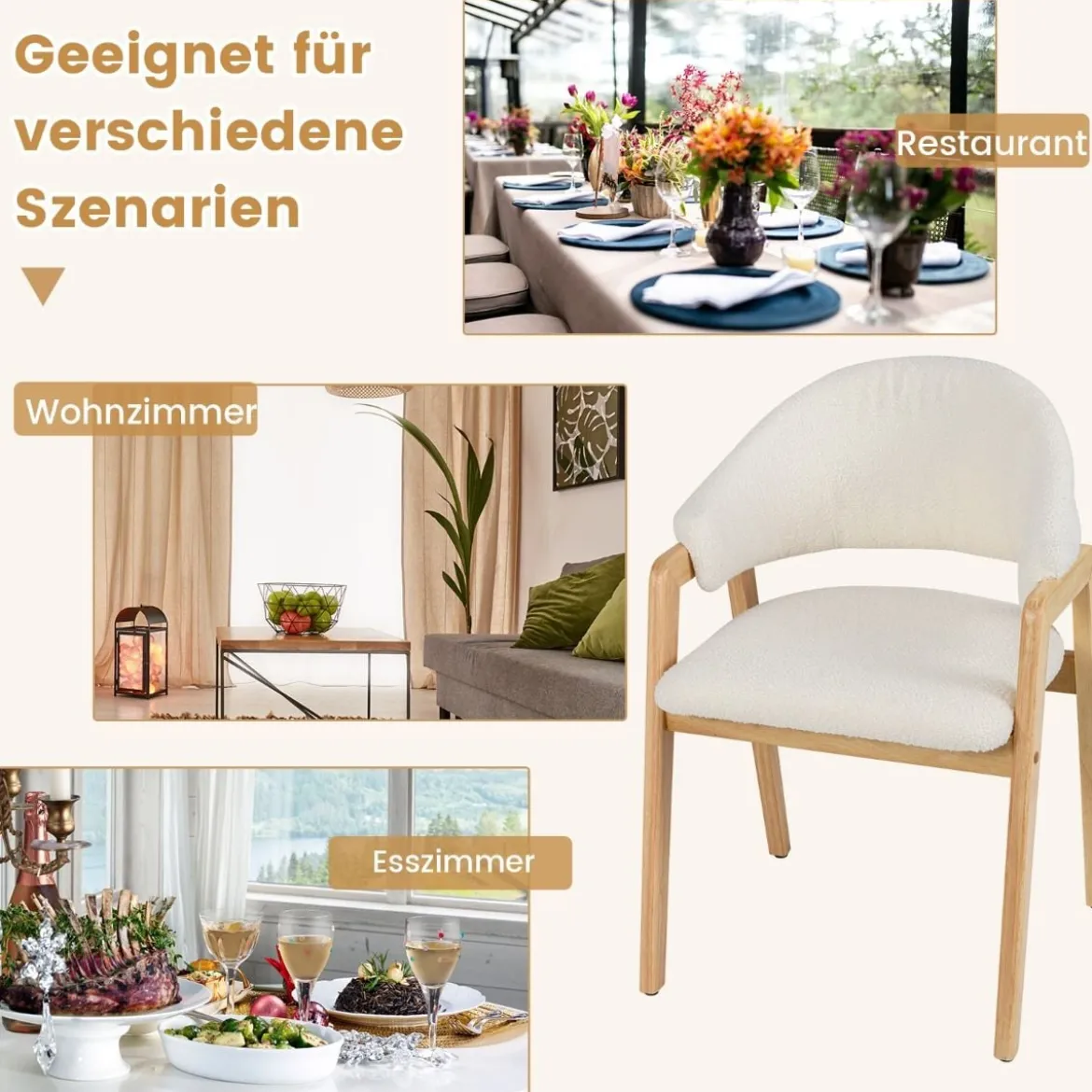 2er-Set modernes Esszimmerstühle Küchenstühle mit gepolstertem Sitz & ergonomischer Rückenlehne Weiß