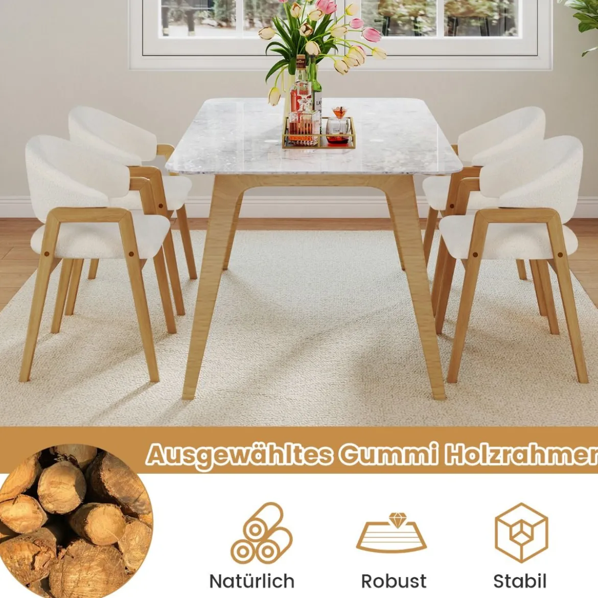 2er-Set modernes Esszimmerstühle Küchenstühle mit gepolstertem Sitz & ergonomischer Rückenlehne Weiß