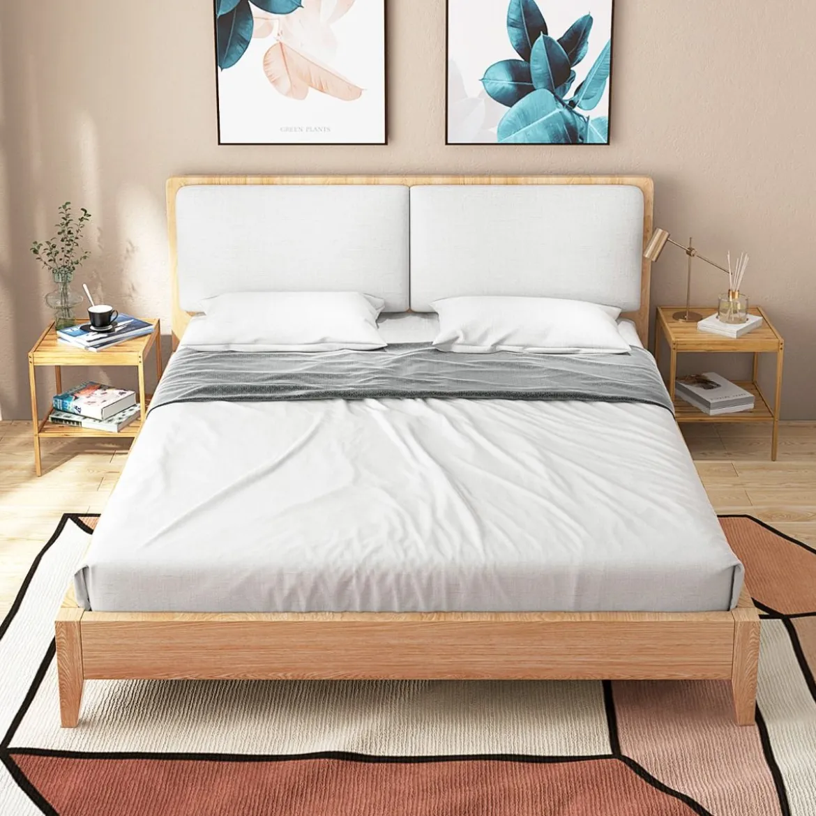 2er-Set Nachttische aus Bambus 2-stufiger Beistelltisch 40 x 40 x 45 cm Natur