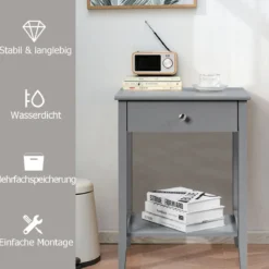 2er Set Nachttisch 2 Ebenen Sofatisch mit Schublade Beistelltisch aus Holz 47,5 x 36 x 62 cm Grau