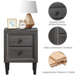 2er Set Nachttische Holz Beistelltisch mit 2 Schubladen Kaffeetisch modern Sofatisch Grau