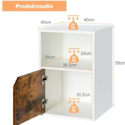 2er Set Nachttische Holz Beistelltisch mit offenem Regal & Türschrank 3 Ebenen Kaffeetisch Sofatisch Weiß