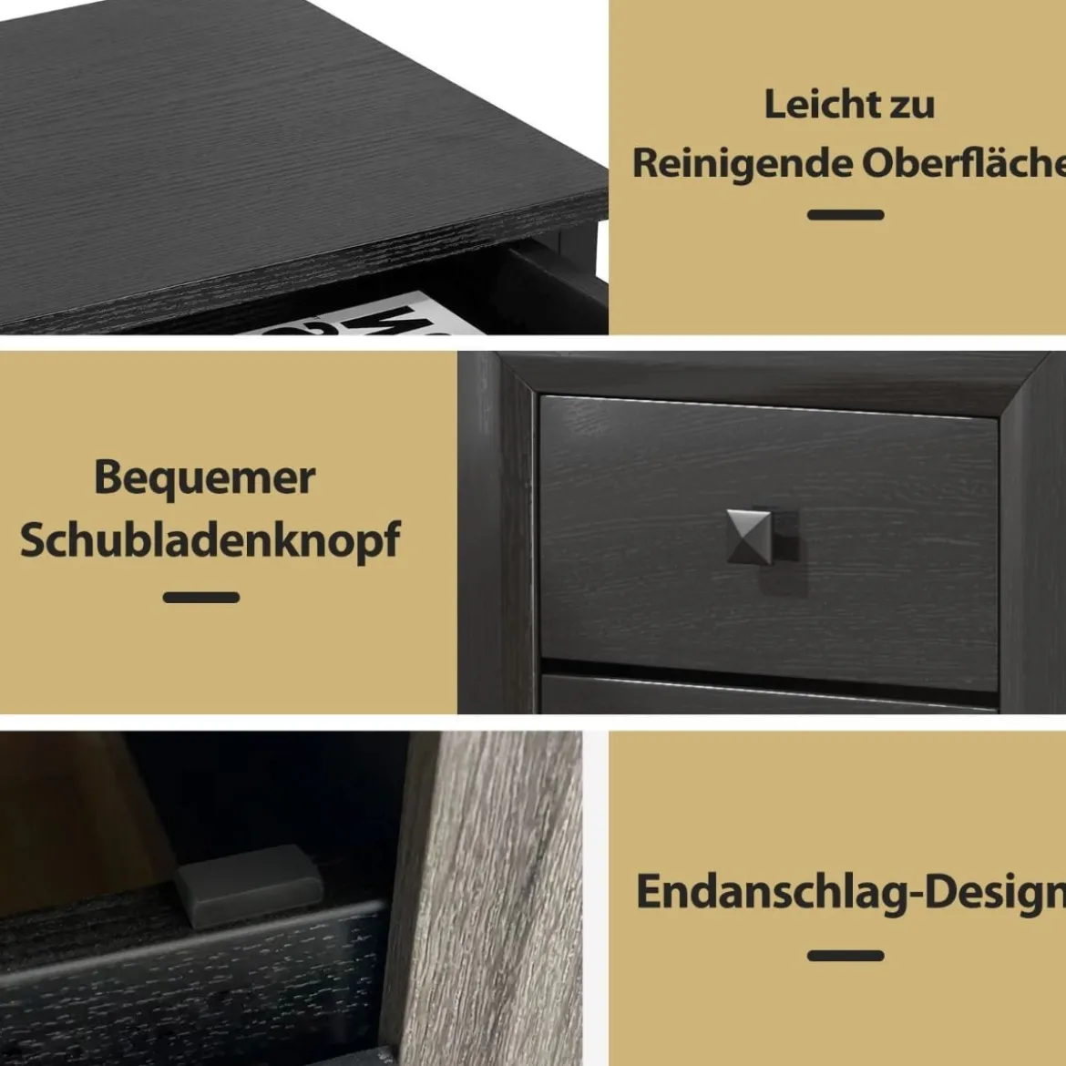 2er Set Nachttische Holz Beistelltisch mit 2 Schubladen Kaffeetisch modern Sofatisch Schwarz