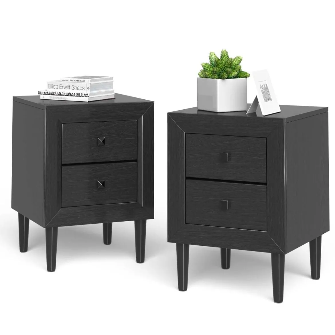 2er Set Nachttische Holz Beistelltisch mit 2 Schubladen Kaffeetisch modern Sofatisch Schwarz