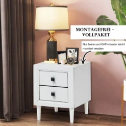 2er Set Nachttische Holz Beistelltisch mit 2 Schubladen Kaffeetisch modern Sofatisch Weiß