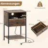 2er Set Nachttisch mit Ladestation Industrial Beistelltisch mit Offenem Fach Schublade & Ablage Rustikales Braun