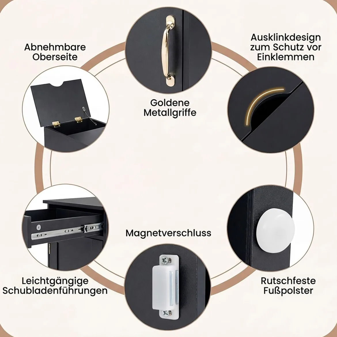 2er Set Nachttisch mit Ladestation Beistelltisch mit Verstellbarem Regal Holz Nachtschrank Schwarz