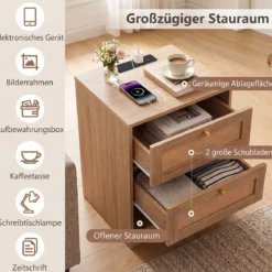 2er Set Nachttisch mit LED-Lichtern und Ladestation Beistelltisch Ratten mit Offenem Fach