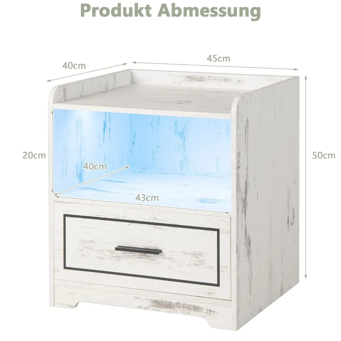 2er Set Nachttisch mit LED Licht USB-Anschluss und Typ-C-Ladestation Nachtschrank mit Bewegungssensor Weiß