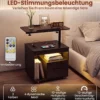 2er Set Nachttisch mit Rollen LED Nachtschrank mit Neigbarer Tischplatte Ladestation & Steckdosen Schwarz
