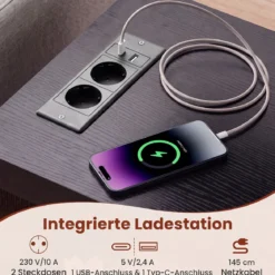 2er Set Nachttisch mit Rollen LED Nachtschrank mit Neigbarer Tischplatte Ladestation & Steckdosen Schwarz