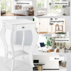 2er Set Nachttisch mit Schublade & Ablage Moderner Beistelltisch Nachtkommode Weiß