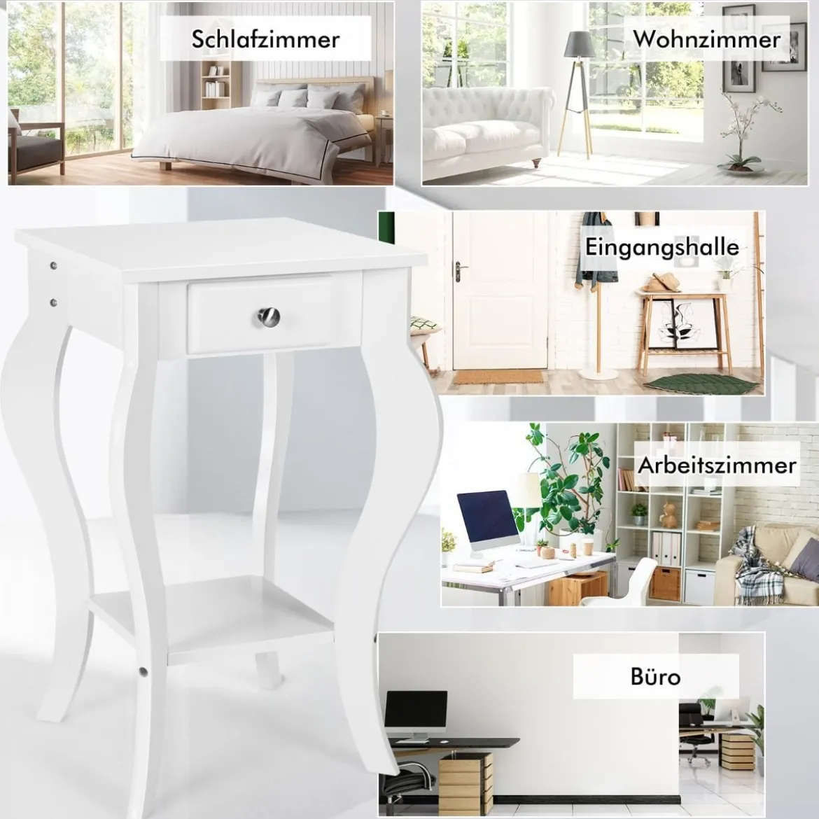 2er Set Nachttisch mit Schublade & Ablage Moderner Beistelltisch Nachtkommode Weiß