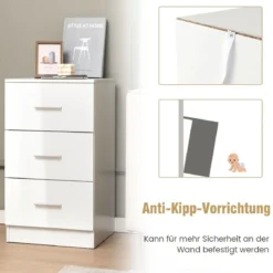 2er Set Nachttisch mit 3 Schubladen Nachtschrank 37,1 x 34,2 x 66,5 cm Weiß