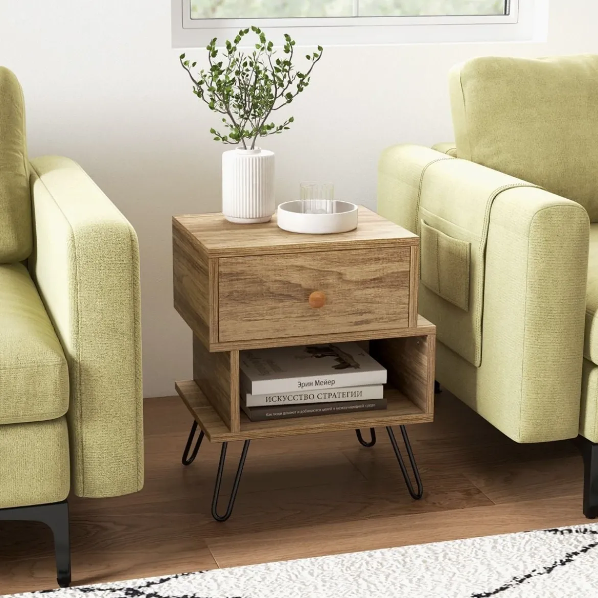 2er Set Nachttisch Set aus 2 Beistelltischen Holz multifunktionaler Natur