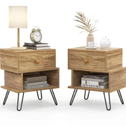 2er Set Nachttisch Set aus 2 Beistelltischen Holz multifunktionaler Natur
