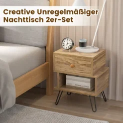 2er Set Nachttisch Set aus 2 Beistelltischen Holz multifunktionaler Natur