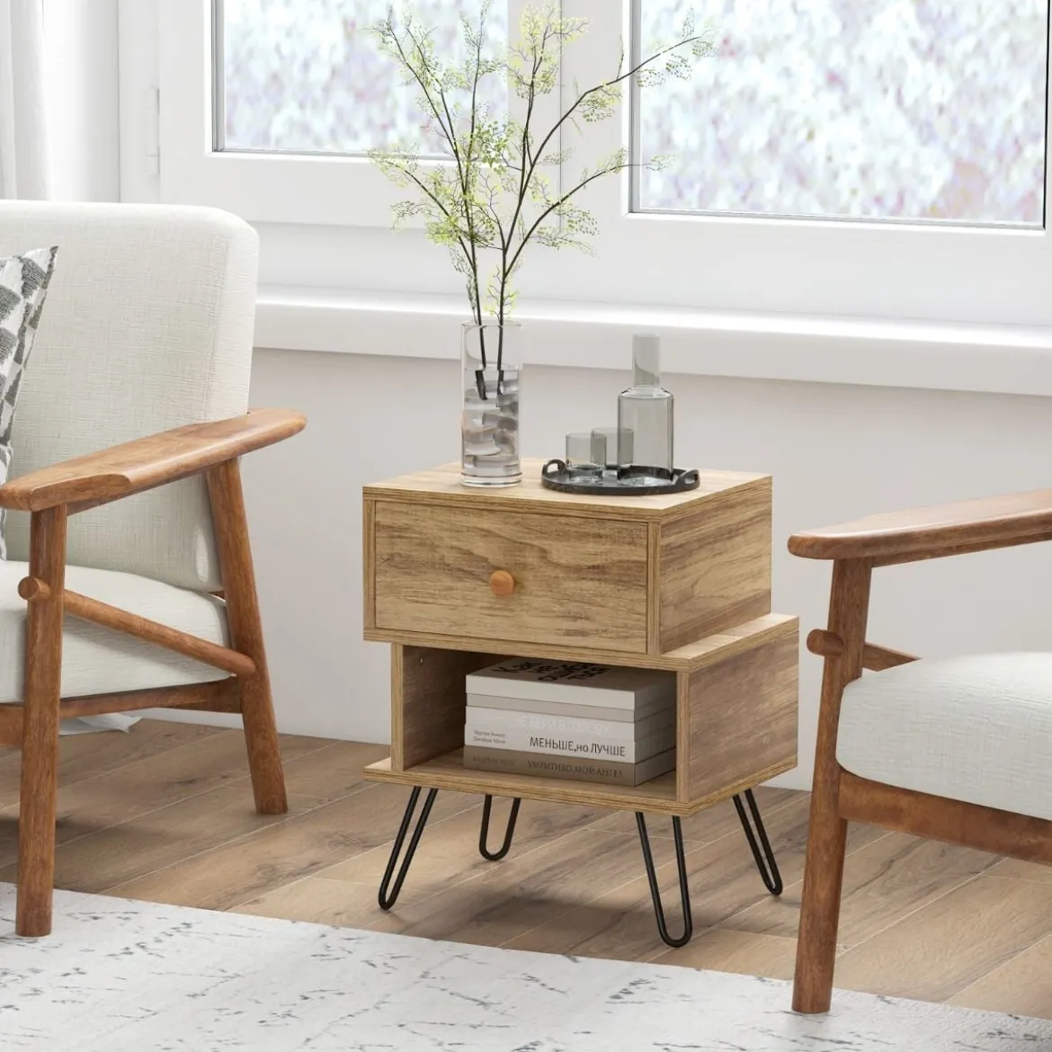 2er Set Nachttisch Set aus 2 Beistelltischen Holz multifunktionaler Natur