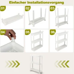 2er Set Nischenregal Schmal 3 Ebenen Rollwagen Weiß 53 x 17,5 x 70 cm