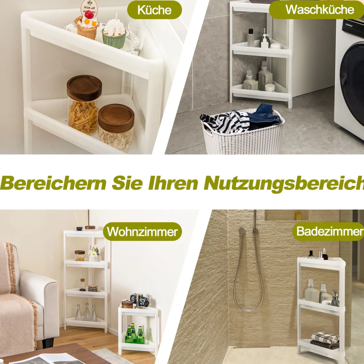 2er Set Nischenregal Schmal 3 Ebenen Standregal 33 x 33 x 70 cm Weiß