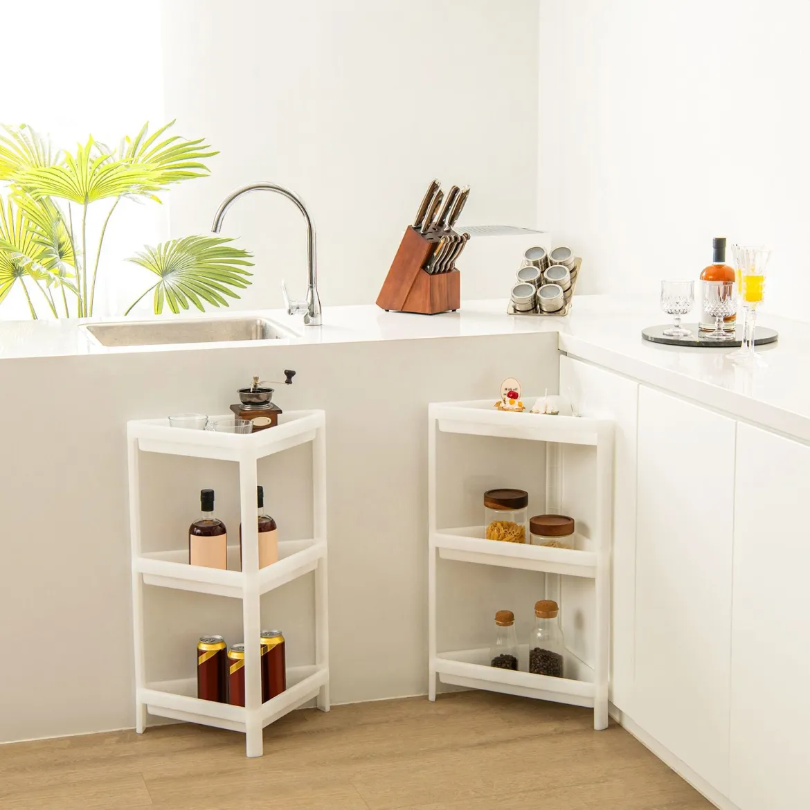 2er Set Nischenregal Schmal 3 Ebenen Standregal 33 x 33 x 70 cm Weiß