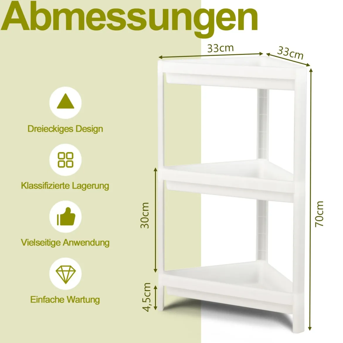 2er Set Nischenregal Schmal 3 Ebenen Standregal 33 x 33 x 70 cm Weiß