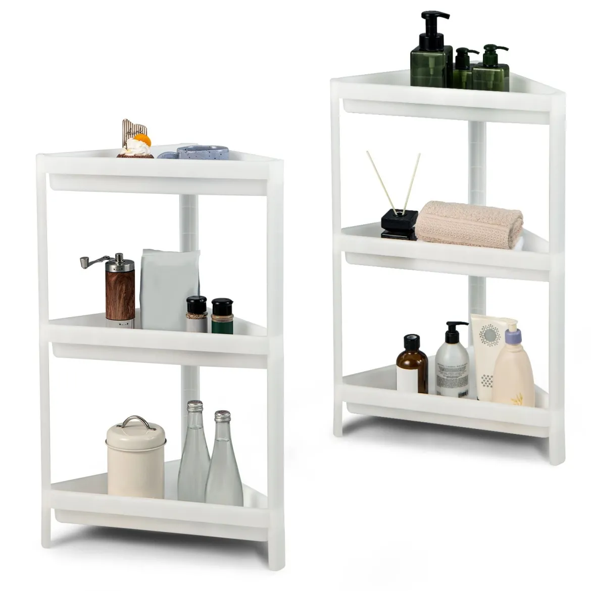 2er Set Nischenregal Schmal 3 Ebenen Standregal 33 x 33 x 70 cm Weiß
