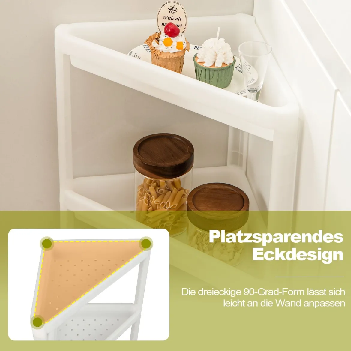 2er Set Nischenregal Schmal 3 Ebenen Standregal 33 x 33 x 70 cm Weiß
