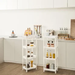 2er Set Nischenregal Schmal 4-Tier Slim Storage Cart Küchen-Organizer 36 x 23 x 99,5 cm Weiß