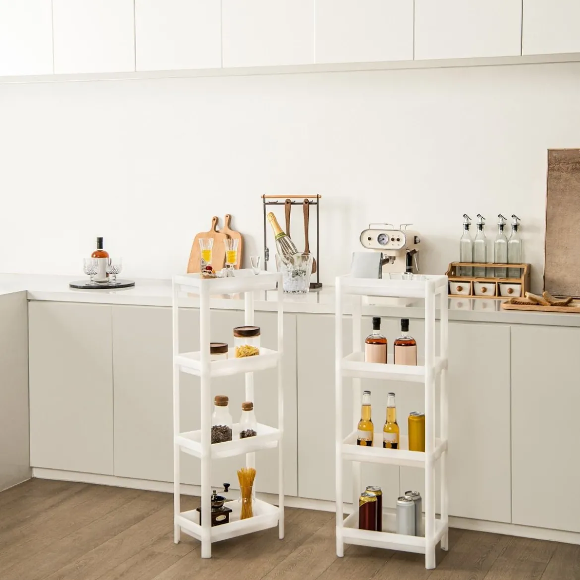 2er Set Nischenregal Schmal 4-Tier Slim Storage Cart Küchen-Organizer 36 x 23 x 99,5 cm Weiß