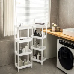 2er Set Nischenregal Schmal 4-Tier Slim Storage Cart Küchen-Organizer 36 x 23 x 99,5 cm Weiß