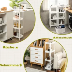2er Set Nischenregal Schmal 4-Tier Slim Storage Cart Küchen-Organizer 36 x 23 x 99,5 cm Weiß