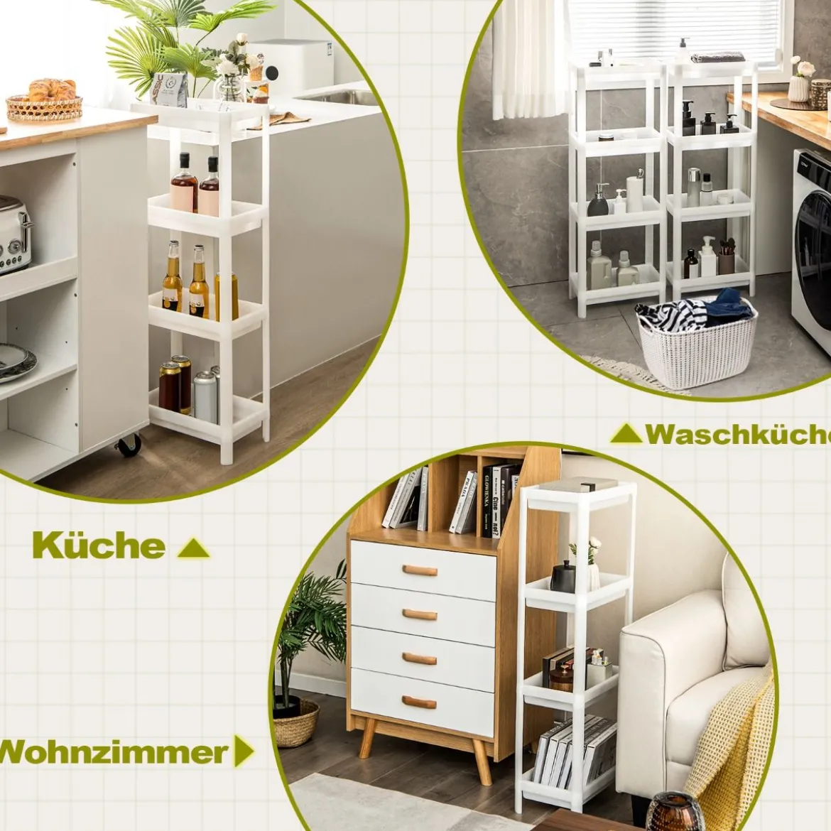 2er Set Nischenregal Schmal 4-Tier Slim Storage Cart Küchen-Organizer 36 x 23 x 99,5 cm Weiß