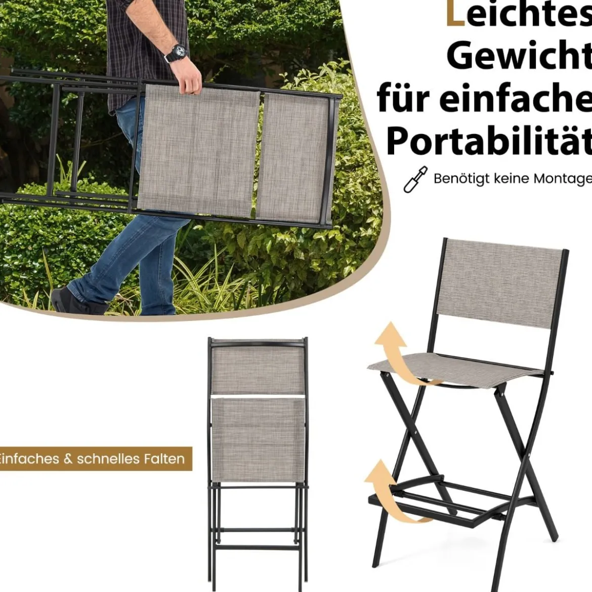 2er Set Outdoor Barhocker klappbare Barstühle mit Rückenlehne und Fußstütze Blau/Kaffee/Schwarz