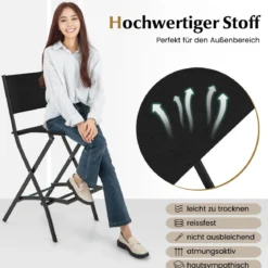 2er Set Outdoor Barhocker klappbare Barstühle mit Rückenlehne und Fußstütze Blau/Kaffee/Schwarz