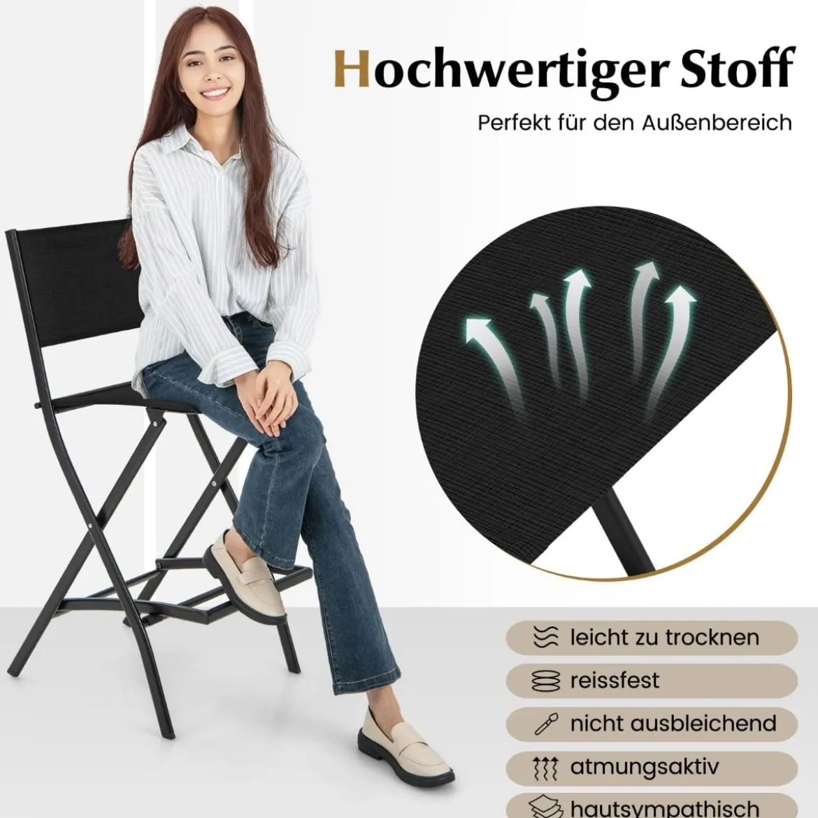 2er Set Outdoor Barhocker klappbare Barstühle mit Rückenlehne und Fußstütze Blau/Kaffee/Schwarz