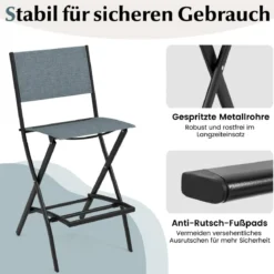 2er Set Outdoor Barhocker klappbare Barstühle mit Rückenlehne und Fußstütze Blau/Kaffee/Schwarz