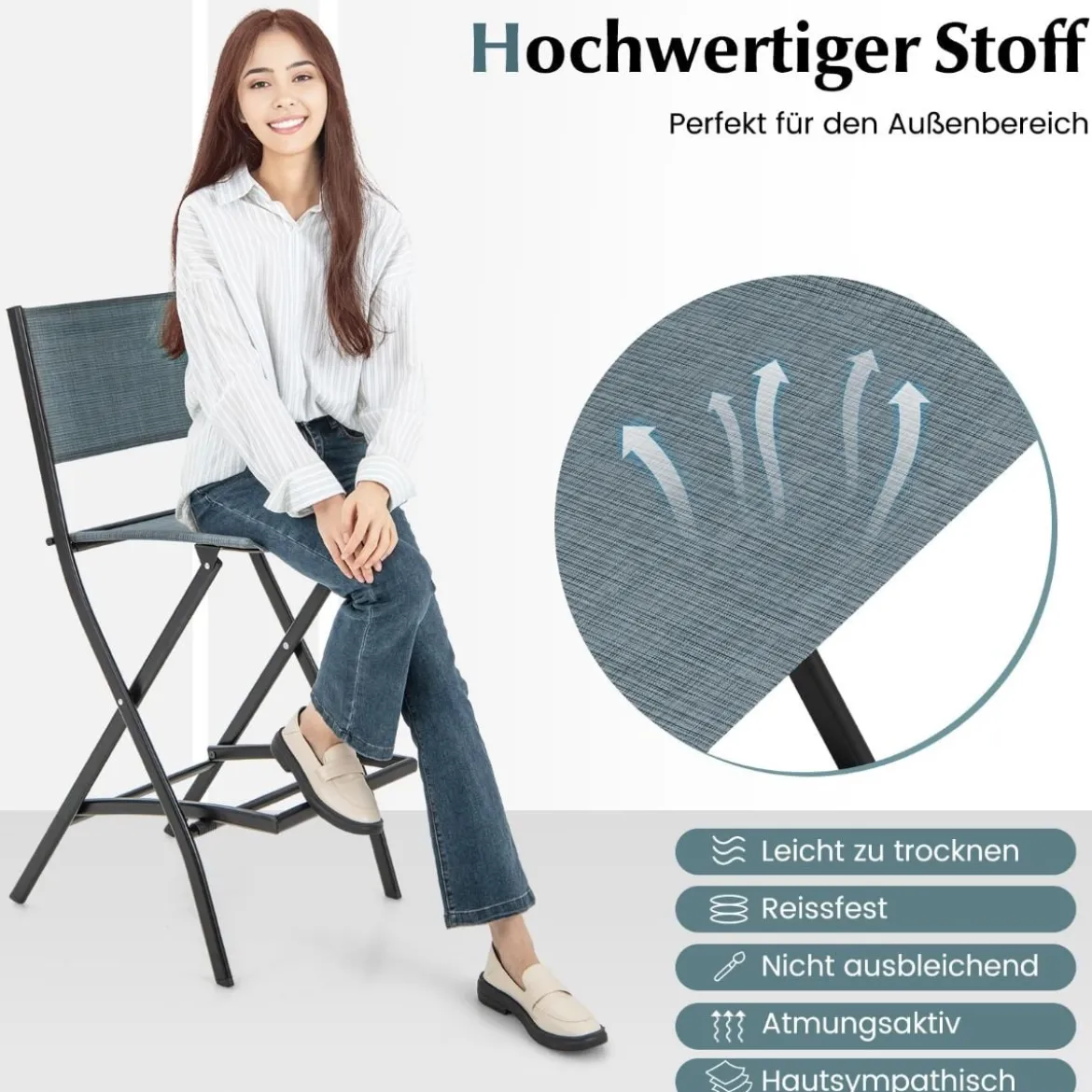 2er Set Outdoor Barhocker klappbare Barstühle mit Rückenlehne und Fußstütze Blau/Kaffee/Schwarz