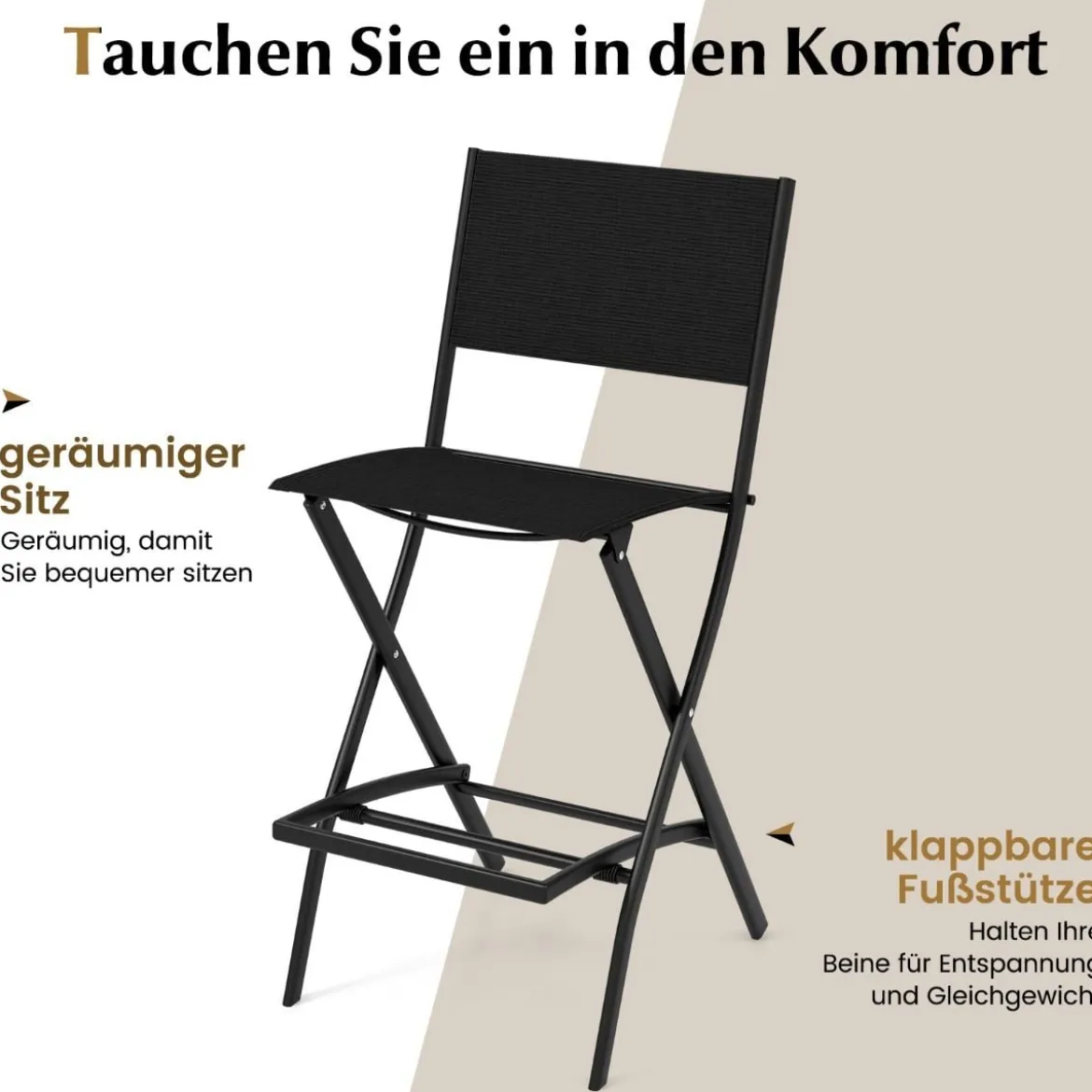 2er Set Outdoor Barhocker klappbare Barstühle mit Rückenlehne und Fußstütze Blau/Kaffee/Schwarz