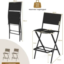 2er Set Outdoor Barhocker klappbare Barstühle mit Rückenlehne und Fußstütze Blau/Kaffee/Schwarz