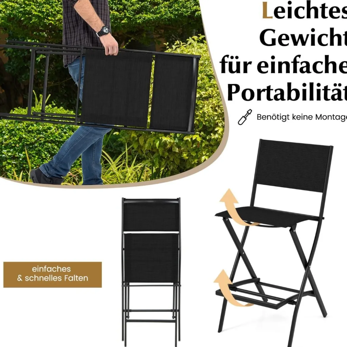 2er Set Outdoor Barhocker klappbare Barstühle mit Rückenlehne und Fußstütze Blau/Kaffee/Schwarz
