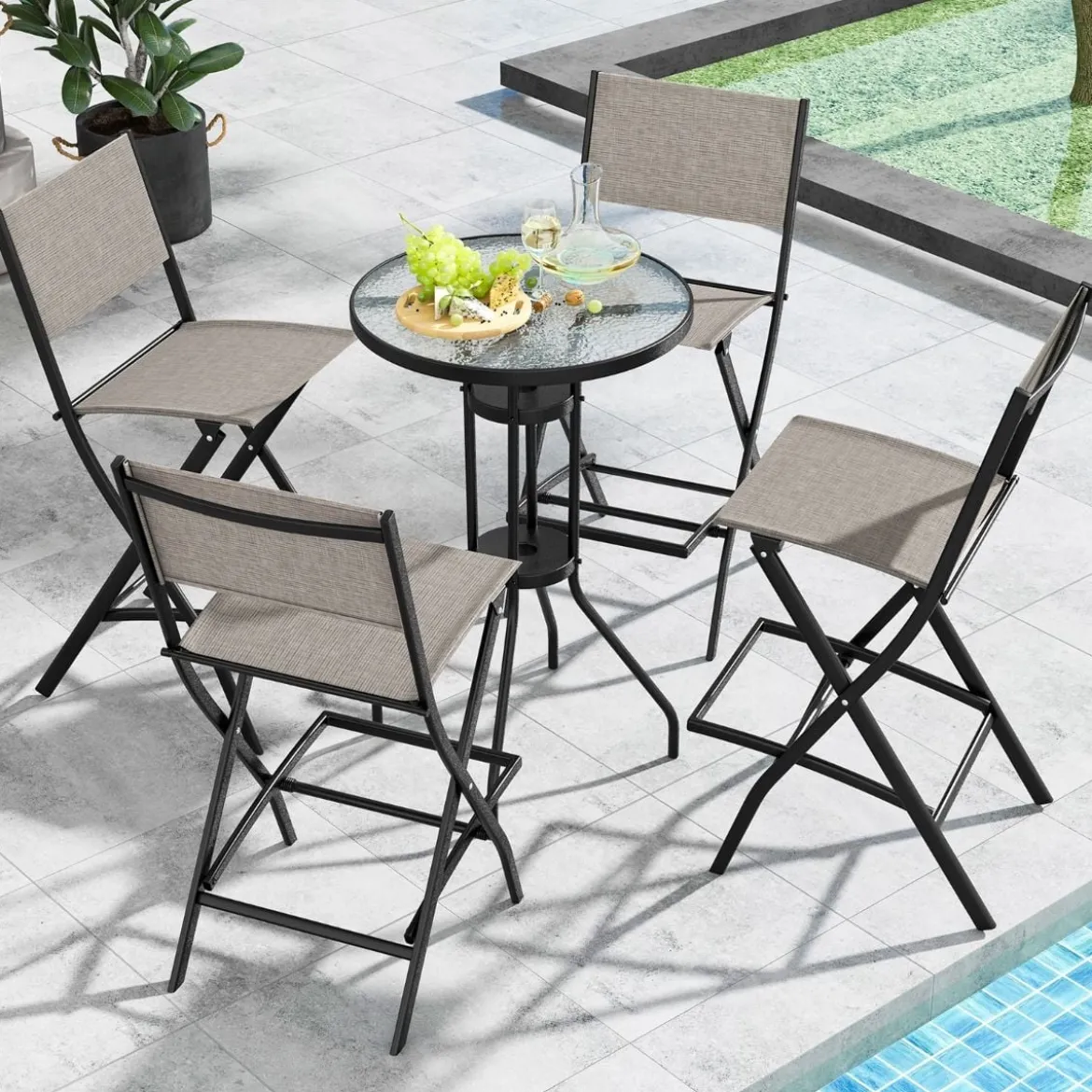 2er Set Outdoor Barhocker klappbare Barstühle mit Rückenlehne und Fußstütze Blau/Kaffee/Schwarz