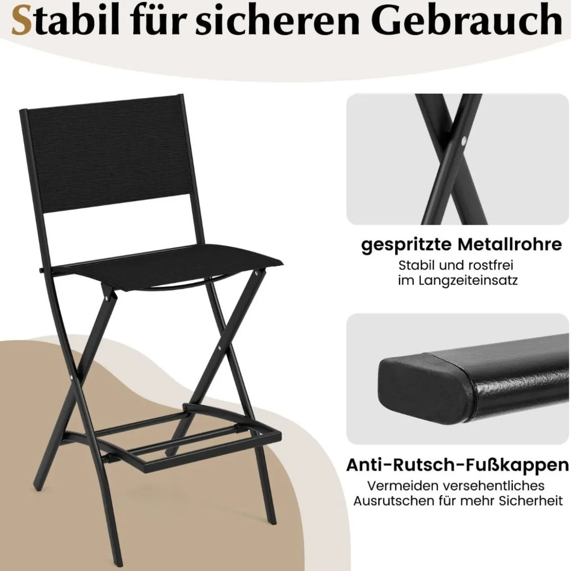 2er Set Outdoor Barhocker klappbare Barstühle mit Rückenlehne und Fußstütze Blau/Kaffee/Schwarz